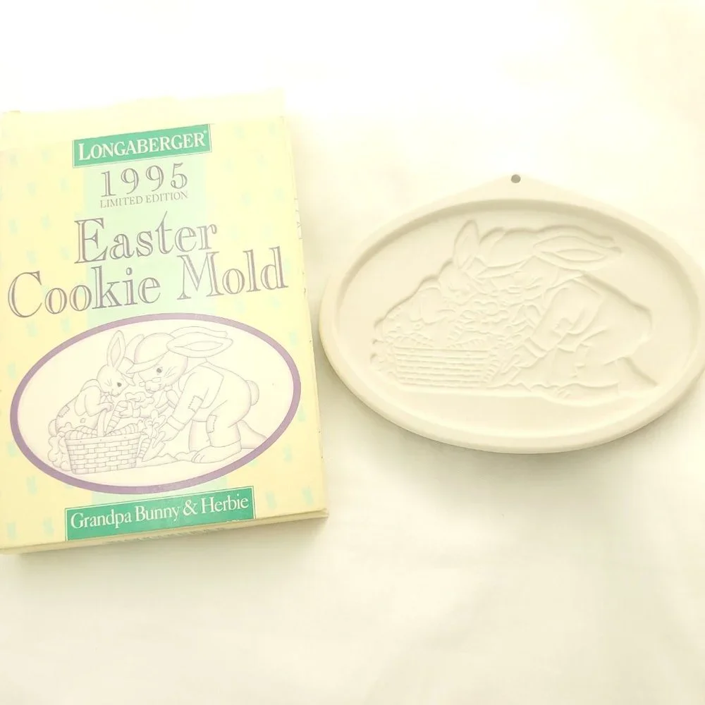 Longaberger Cream 1995 Limited Edition Grandpa Bunny & Herbie Easter Cookie Mold